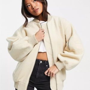 ASOS DESIGN Petite brushed bomber jacket in stone